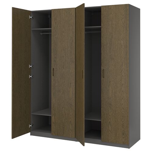 IKEA - PAX/TONSTAD, PAX wardrobe, dark grey-brown oak veneer, 200x60x236 cm