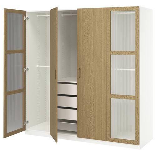 IKEA - PAX/TONSTAD, PAX wardrobe, white-oak veneer glass, 200x60x201 cm