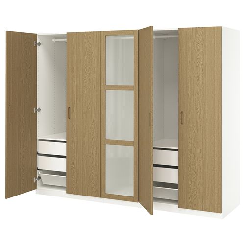 IKEA - PAX/TONSTAD, PAX wardrobe, white-oak veneer glass, 250x60x201 cm