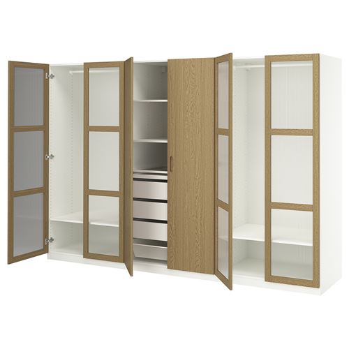 IKEA - PAX/TONSTAD, PAX wardrobe, white-oak veneer glass, 300x60x201 cm