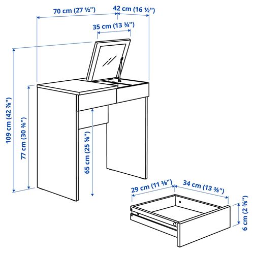 IKEA - BRIMNES, dressing table, white, 70x42 cm