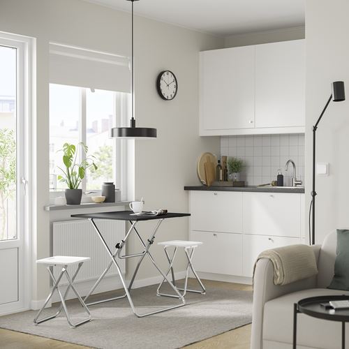 IKEA - GUNDE, kitchen table set, black-white, 2 stools