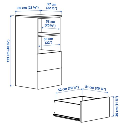 IKEA - PLATSA/SMASTAD, çocuk şifonyeri, beyaz-çerçeveli, 60x55x123 cm