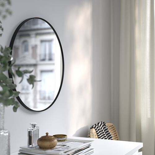 IKEA - LINDBYN, round mirror, black, 50 cm