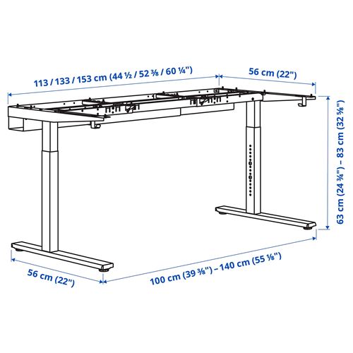 IKEA - MITTZON, underframe for table top, white, 120/140/160x60 cm