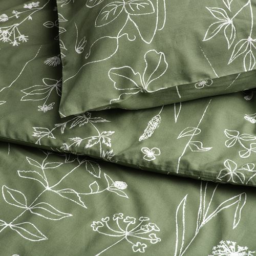 IKEA - SLANGULDMAL, double quilt cover and 2 pillowcases, green/floral pattern, 240x220/50x60 cm