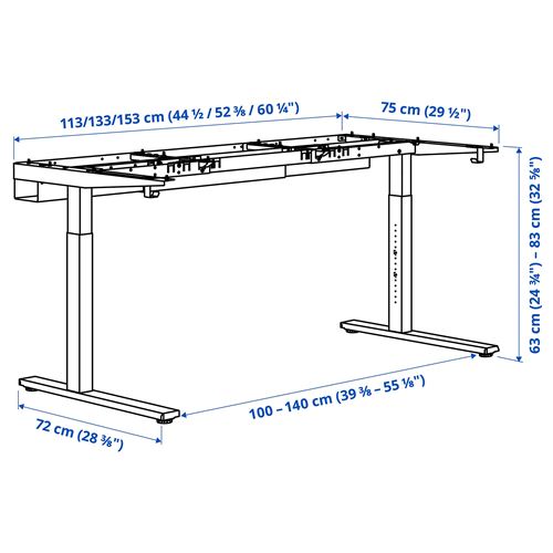 IKEA - MITTZON, çalışma masası iskeleti, beyaz, 120/140/160x80 cm