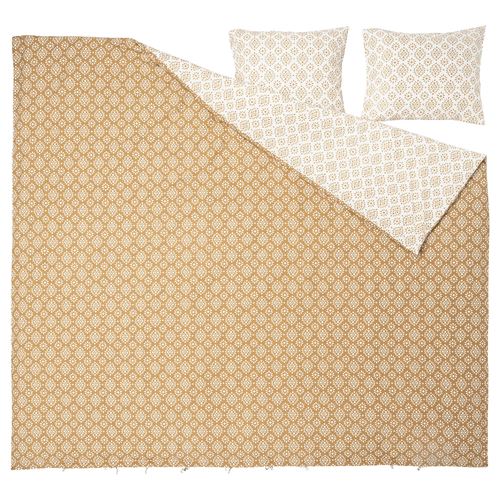 IKEA - ORMANGSFLY, double quilt cover and 2 pillowcases, yellow-beige/white, 240x220/50x60 cm