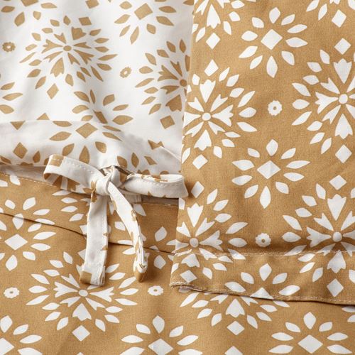 IKEA - ORMANGSFLY, double quilt cover and 2 pillowcases, yellow-beige/white, 240x220/50x60 cm