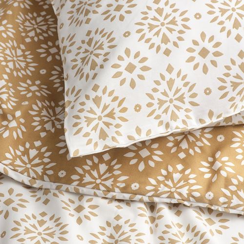 IKEA - ORMANGSFLY, double quilt cover and 2 pillowcases, yellow-beige/white, 240x220/50x60 cm