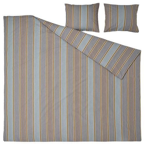 IKEA - PIGGROR, çift kişilik nevresim seti, çok renkli-çizgili, 240x220/50x60 cm