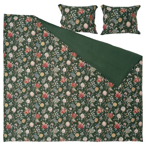 IKEA - NASSELKLOCKA, double quilt cover and 2 pillowcases, dark grey-green/multicolour, 240x220/50x60 cm