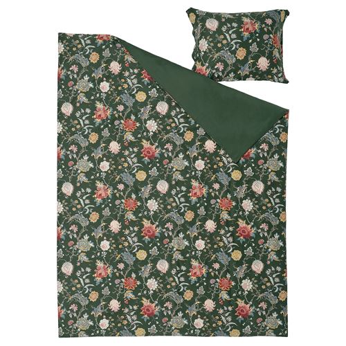 IKEA - NASSELKLOCKA, single duvet cover sets, dark grey-green/multicolour, 150x200/50x60 cm