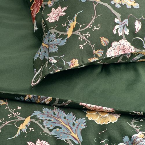 IKEA - NASSELKLOCKA, double quilt cover and 2 pillowcases, dark grey-green/multicolour, 240x220/50x60 cm