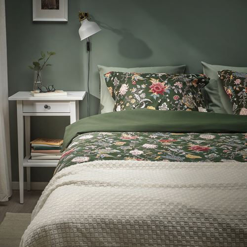 IKEA - NASSELKLOCKA, single duvet cover sets, dark grey-green/multicolour, 150x200/50x60 cm