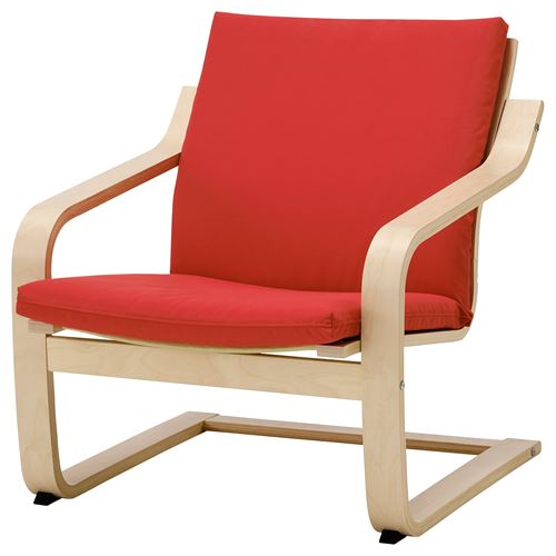 IKEA - POANG, rocking-chair, natural colour-beige-vissle red