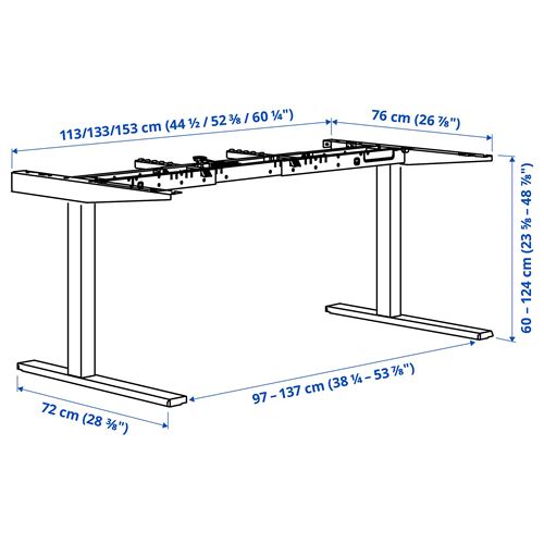 IKEA - MITTZON, height adjustable underframe, white, 120/140/160x80 cm