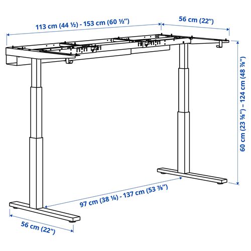 IKEA - MITTZON, yüksekliği ayarlanabilir masa alt iskeleti, beyaz, 120/140/160x60 cm