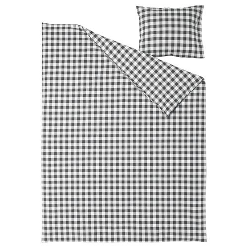 IKEA - EKTANDVINGE, single duvet cover sets, white black-check, 150x200/50x60 cm