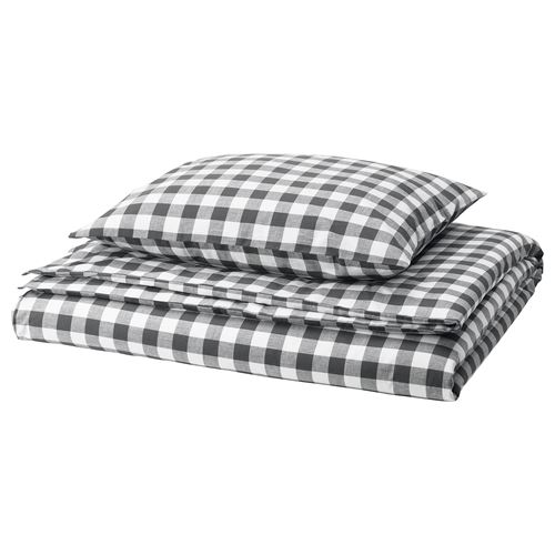 IKEA - EKTANDVINGE, single duvet cover sets, white black-check, 150x200/50x60 cm