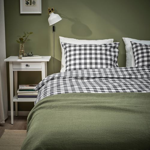 IKEA - EKTANDVINGE, double quilt cover and 2 pillowcases, white black-check, 240x220/50x60 cm