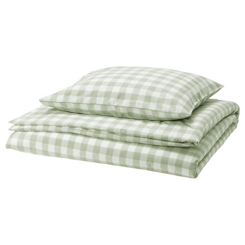 IKEA - EKTANDVINGE, single duvet cover sets, pale grey-green white/check, 150x200/50x60 cm