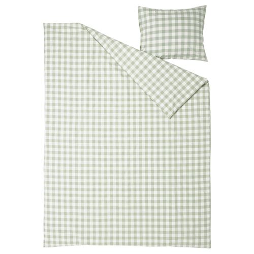 IKEA - EKTANDVINGE, single duvet cover sets, pale grey-green white/check, 150x200/50x60 cm