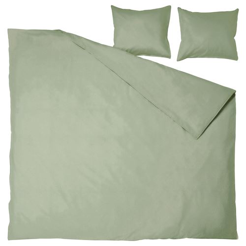 IKEA - ANGSLILJA, double quilt cover and 2 pillowcases, grey-green, 240x220/50x60 cm