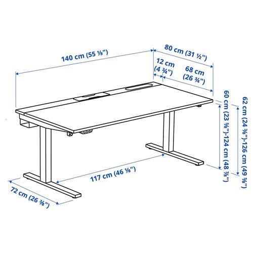 IKEA - MITTZON, height adjustable desk, white, 140x80 cm