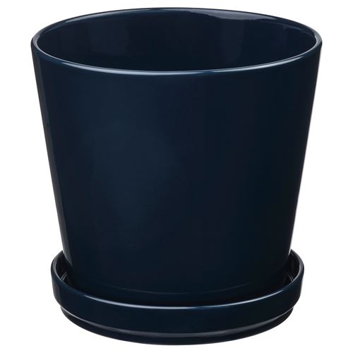 IKEA - KLOTLÖNN, stoneware plant pot, blue/black, 19 cm