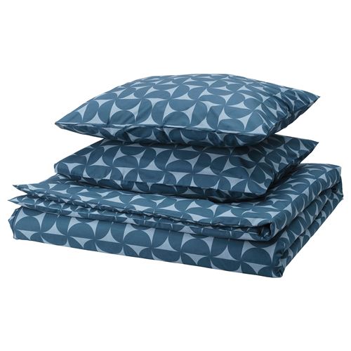 IKEA - ANGSNEJLIKA, double quilt cover and 2 pillowcases, dark blue-light blue, 240x220/50x60 cm