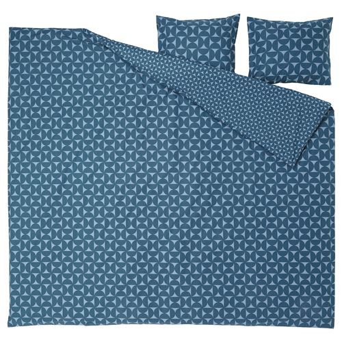 IKEA - ANGSNEJLIKA, double quilt cover and 2 pillowcases, dark blue-light blue, 240x220/50x60 cm