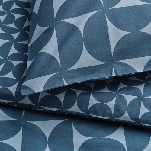 IKEA - ANGSNEJLIKA, double quilt cover and 2 pillowcases, dark blue-light blue, 240x220/50x60 cm