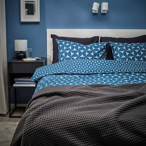 IKEA - ANGSNEJLIKA, single duvet cover sets, dark blue-light blue, 150x200/50x60 cm