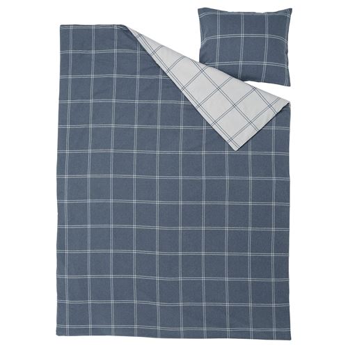 IKEA - LINDDVARGMAL, single duvet cover sets, blue-check, 150x200/50x60 cm