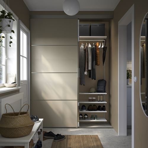 IKEA - SKYTTA/BOAXEL, sürgülü kapaklı gömme dolap, alüminyum-bej aynalı cam, 177x65x240 cm