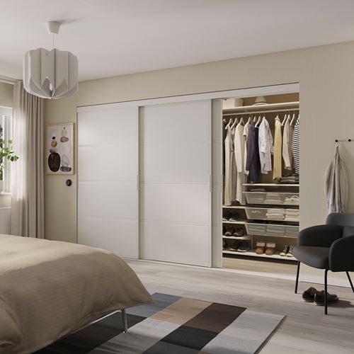 IKEA - SKYTTA/BOAXEL, sürgülü kapaklı gömme dolap, beyaz, 301x115x205 cm