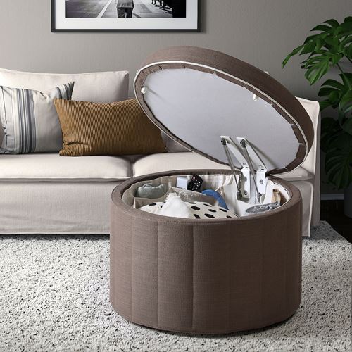 IKEA - SIDSJÖ, pouffe with storage, gransel grey-brown