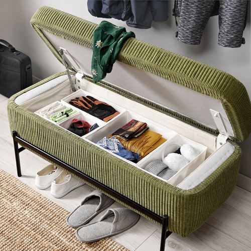 IKEA - VALTORP, bench with storage, samsala dark yellow/green, 103 cm