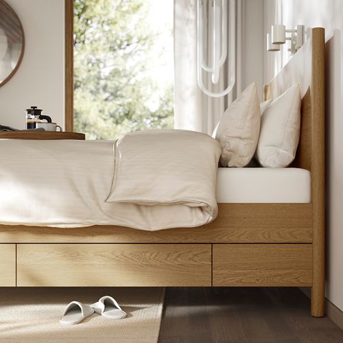 IKEA - TONSTAD/LURÖY, double bed base, oak veneer, 160x200 cm