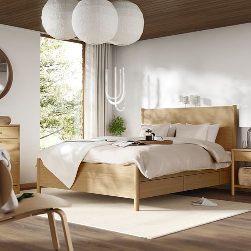 IKEA - TONSTAD/LURÖY, double bed base, oak veneer, 160x200 cm