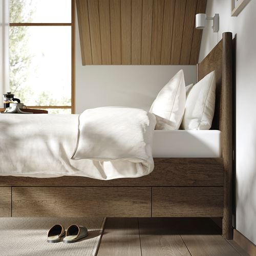 IKEA - TONSTAD/LURÖY, single bed base, brown oak veneer, 90x200 cm