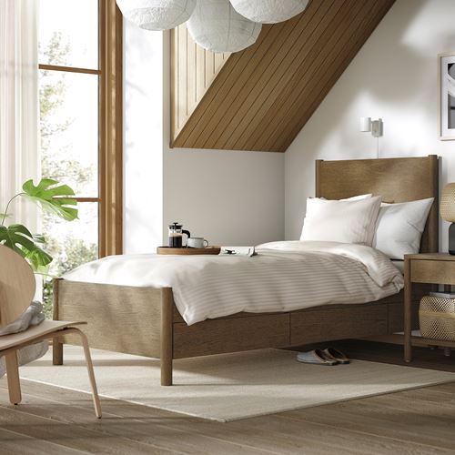 IKEA - TONSTAD/LURÖY, single bed base, brown oak veneer, 90x200 cm