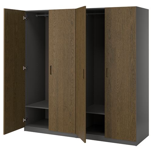 IKEA - PAX/TONSTAD, PAX wardrobe, dark grey-brown oak veneer, 200x60x201 cm