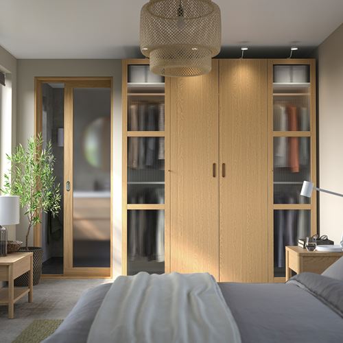 IKEA - PAX/TONSTAD, PAX gardırop, beyaz-meşe kaplama cam, 200x60x236 cm