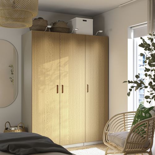 IKEA - PAX/TONSTAD, PAX wardrobe, grey-beige-oak veneer, 150x60x201 cm