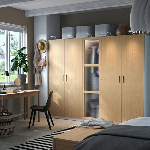 IKEA - PAX/TONSTAD, PAX wardrobe, white-oak veneer glass, 250x60x201 cm