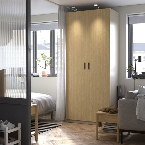 IKEA - PAX/TONSTAD, PAX wardrobe, grey-beige-oak veneer, 100x60x236 cm