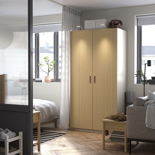 IKEA - PAX/TONSTAD, PAX wardrobe, grey-beige-oak veneer, 100x60x201 cm