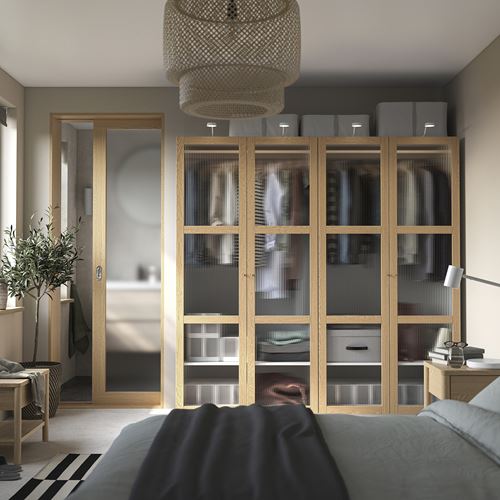 IKEA - PAX/TONSTAD, PAX wardrobe, white-oak veneer-glass, 200x60x201 cm